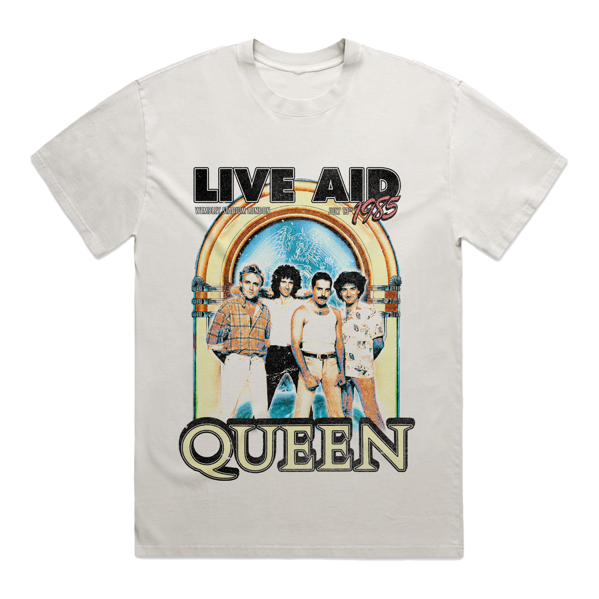 LIVE AID Tシャツ ホワイト Queen---live-aid-poster-faded-